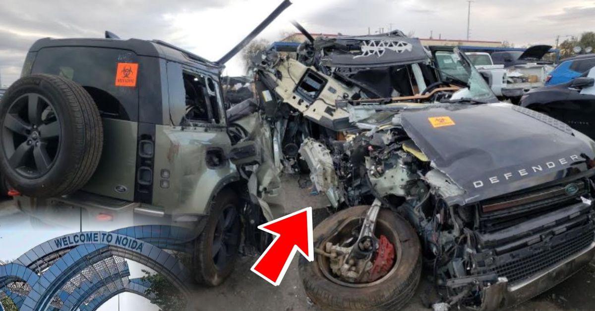 नोएडा में डिफेंडर कार की टक्कर से 5 कार और बाइक क्षतिग्रस्त